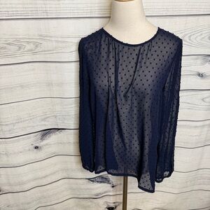 J. Crew Navy Sheer Polka Dot Blouse